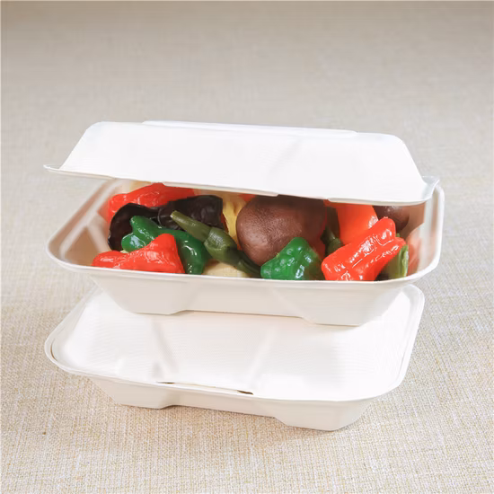 Personalizado Eco-Friendly Biodegradável Bagaço de Cana-de-açúcar Papel de Microondas Bento Takeaway Leve Compostável Descartável Embalagem de Alimentos Recipiente Lancheira