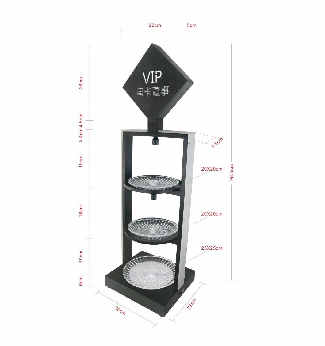 3-Tier LED Light Bar Storage Hardware Fruit Plate Small Cake Display Rack