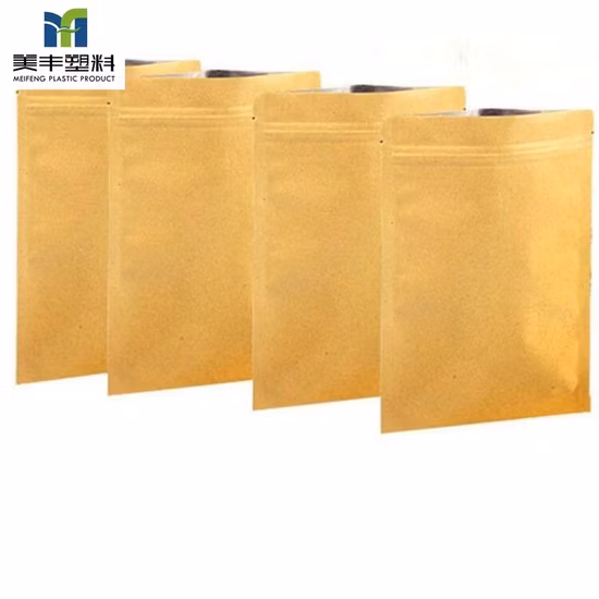 Atacado Eco-Friendly Food Grade Café Chá Em Pó Nozes Snack Food Amendoim Embalagens Stand Flat Bottom Bag Biodegradável Marrom Saco de Papel Kraft com Zíper