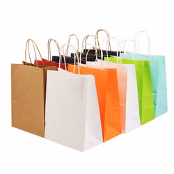 Arte promocional impressa reciclada personalizada para compras de presente marrom/branco Sacos de papel kraft com alça torcida